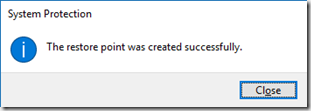 restore point successfully created